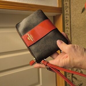 Coach Brown And Red signature Wristlet